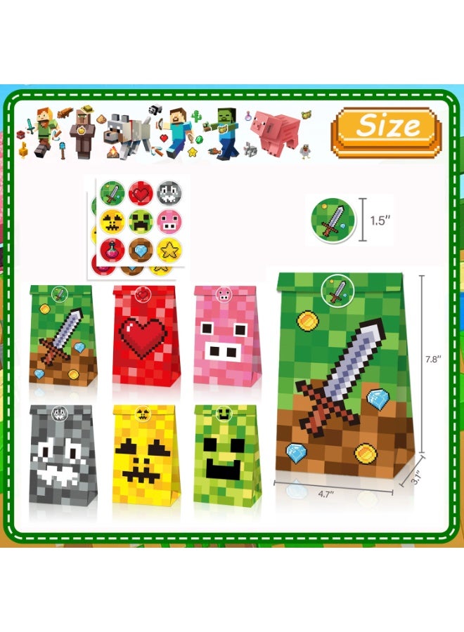 ILovhaprty 30pcs Minecraft Candy Bags Set with Stickers - 12 Pixel Game Treat Bags with 6 Different Styles + 18 Round Stickers Creeper Theme Party Favors for Kids Birthday Party Supplies - Image 3
